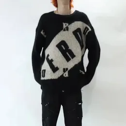 Erkek Hoodies Sweatshirtler Erd Mektup Siyah ve Beyaz Yuvarlak Boyun Yün Kazak Unisex O Baggy y2k Örme Giysileri Büyük boy ropa hombre üstleri 230821