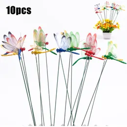 Garden Decorations 10PCS Dragonfly Stakes Outdoor 3D Simulation Yard Plant Lawn Decor Stick Flower Pot Decoration Art 230818