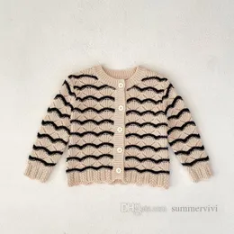 Baby Puste Knitted Cardigan Toddler Girls Wave Knit Sweter zniszczona 2023 Atumn Infant Kids Suspendend Romper Z3633