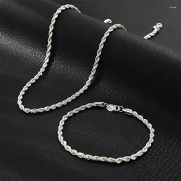 Cadeias Men e feminino Simple Hip Hop Style Duas peças Silver Plated Bracelet de colar de 4 mm de ferro torcido com lagosta de cobre lagosta