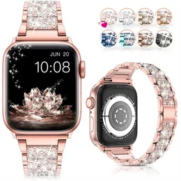 Apple Watch Band 38mm 40mm 41mm Serisi 8 7 6 5 4 3 2 1 SE ULTRA Kadınlar için Bling Değiştirme Iwatch Bilezik Işıltılı Elmas Paslanmaz Çelik Bileklik Kayışı
