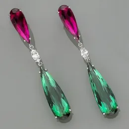 Stud Luxury Purple Green Teardrop Zircon Earrings Fashion Wedding Jewelry Long Piecered Crystal Stone Earring For Women 230821