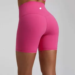 2023New Solid Color Luluwomen Soft Fiess Sport Short Gym Compression High midja Yoga Kort ben Cykling Omfattande träning Jog