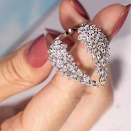Clusterringe Emerald resizierbar 925 Sterling Silber Frauen Engel Ring Ring Engagement Hochzeit weiß simulierter Diamantschmuck