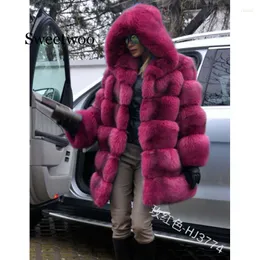 Women's Fur Elegant Faux Fox Coat Women Winter Fashion Medium Long Artifical Lady Warm Fake Coats Female