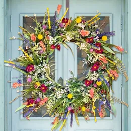 Juldekorationer Spring Artificial Flower Wreath Wildflower Floral Summer Garland för ytterdörren Hemmur Bröllopsfest Farmhouse Holiday Decor 230818