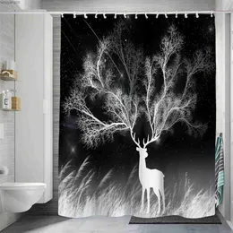 Shower Curtains Cute Animal Cat Deer Tiger Shower Curtain Printed Waterproof Polyester Eco-friendly Bathroom Decoration with 12 R230821