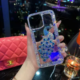 Luxury Handmade 3D Peacock Bling Glitter Diamond Clear Case For iPhone 15 14 13 12 11 Pro Max XR 8 Plus Samsung S21 Fe S22 S23 Ultra A04 A24 A24 A34 A54 A04E A13 A33 A53