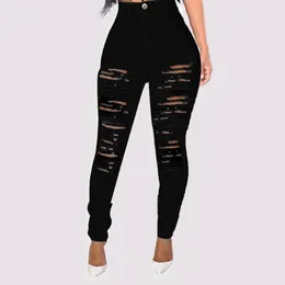 Women's Jeans Denim Women High Waisted Hole Button Zipper Pocket Flares Wide Leg Slim Pants Loose Straight Streetwear