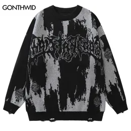 Moletons masculinos moletons do hip hop rasgou suéteres grunge y2k vintage maconha punk gótico de rua jumers homens homens harajuku pullover de moda 230821