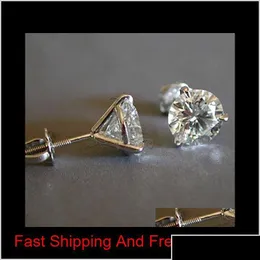 Stud Mücevher Aksesuarları Lüks Kadın 6/7/8mm Yuvarlak Lab Diamond 100% 925 Sterling Sier Küpe Kadınlar İçin Küçük Vida Rv10a Dr Dhxuu