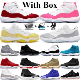 Con box jumpman 11 scarpe da basket uomini donne 11s ad alta ciliegia rosa giallo serpente grigio grigio allevato di olive a basso cemento grigio da uomo scarpe da ginnastica dimensioni 36-47