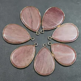 Hänghalsband 6st/parti 2023 Natural Rhodonite Stone Flat Water Drop Halsband Fashion Jewelry Diy Charm Earring Accessorie Wholesale