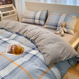Yatak takımları 100 pamuklu ekose geometrik set çift ru Avrupa boyutu yorgan yatak tabakası yastık kılıfı moda forması örgü ketenler 230818