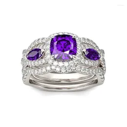 Rings Cluster European e American Purple Crystal Crystal Ring a due pezzi Temperamento Elegante Gioielli da donna per il regalo di compleanno della fidanzata