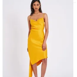 Casual Dresses Women's Yellow French Halter Long Dress 2023 Elegant Fashion Sleeveless Panel Slim Celebrity Party Party