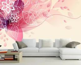 Bakgrundsbilder Papel de Parede Pink Dreamy Flower Leaf 3D Wallpaper Väggmålningar vardagsrum soffa TV vägg sovrum kök café papper heminredning