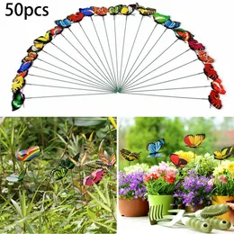 Dekoracje ogrodowe 50pcs 25x4 cm Mini Butterfly Stakes Kolorowe motyle do podwórza na świeżym powietrzu Dekoracja sztuki 230818