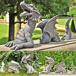 庭の装飾ドラゴン彫刻樹脂の巨大芝生の彫刻ゴシックファンタジーフィギュアアートパティオ彫像装飾230818