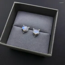 أقراط مسمار CSJ Natural Blue Moonstone 925 Sterling Silver Gemstone 6 8mm المجوهرات للنساء هدية حفل زفاف سيدة