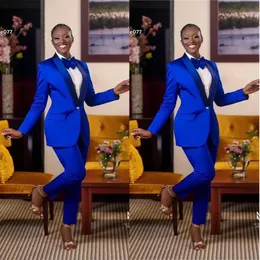 Slim Fit Blue Blue Women Wedding Tuxedos Custom Made Blazer Zestawy 2 sztuki do noszenia gościa Mother of the Bride Pants Suits