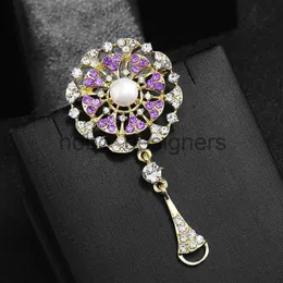 Lady Purple Rhinestone Pendant Courtly Style Brooch Sweater Coat Coat Silk Scarf Buckle Women's Pin Decoration Association X0822