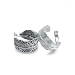 Cluster Rings Unibabe S925 Sterling Silver Feather Open Ring Man Women Thai Personlighet Kvinnliga smycken gåva