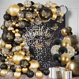 Andra evenemangsfestleveranser 136 st svarta och guldballonger Arch Garland Decorations Kit återanvändbar latex blandad för födelsedagsbröllopsdekor 230821