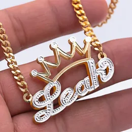 Strands Strings AurolaCo Custom Name Necklace with Crown Stainless Steel Nameplate 3D Pendant for Women Men Jewelry Gifts 230822