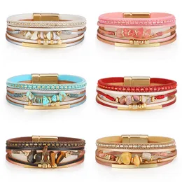 Braccialetti di fascino bracciale in pelle di moda estiva bohemian per donne irregolare pietra naturale a corda magneta fibbia femminile femminile 230821