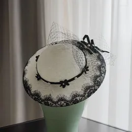 Headpieces 2023 Big Brim White Women Wedding Hats With Black Lace On Edge Velvet Decoration Retro Formal Hat Chapeau Ceremonie Mariage