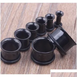 Plugs Tunnels 100Pcs/Lot Mix 3-14Mm Stainless Steel Black Single Flare Ear Tunnel Body Jewelry Plug Flesh Pierce Pfbkr Drop Deliver Otfpu