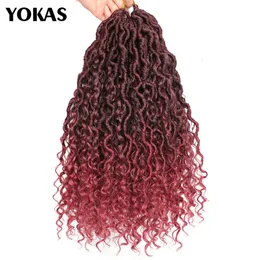 Lace Wigs Crochet Braids Hair Passion Twist Synthetic River Goddess Braiding Ombre Brown 18 Inch Faux Locs With Curly YOKAS 230821