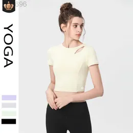 Desginer aloo yoga t camisa superior sexy gola aberta ajuste apertado secagem rápida fitness correndo treinamento camiseta de manga curta para mulher