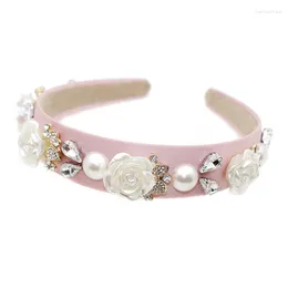 Hair Clips Fashion Flower Pearl Pink Hairbands Charming Rhinestone And Crystal Headbands For Women Jewelry Ladies Accessories