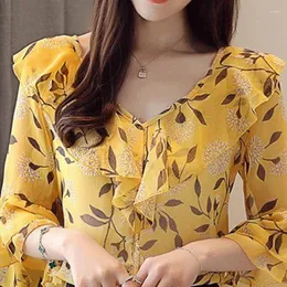 Women's Blouses 2023 Summer Trend Short Sleeve Clothing V-Neck Spliced Ruffles Floral Casual Loose Simplicity Commute Blouse