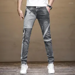 Men's Jeans Fashionable Trend Splicing Color Contrast Personalized High-quality Summer Elastic Small Leg Pants Men