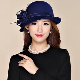 Wide Brim Hats Bucket Lady Chic Flower Asymmetric Cloche Cap Women 100 Wool Felt Fedora 230822