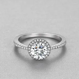 Cluster Rings Sterling Silver Platinum Plated Round Bag Moissanite Diamond Ring Female Four Prong Micro Set 1.25 Fashion Luxury