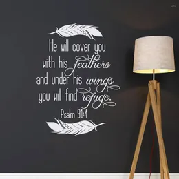 Wall Stickers He Will Cover You With His Feathers PSALM 91:4 Scripture Decal Christian Bible Verse Sticker For Home Decor C871