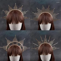 Klipy do włosów gotycka lolita tiara korona akcesoria na głowę opaska na głowę DIY Vintage Sun Goddess Baroque Headpiece części Halloween Decor