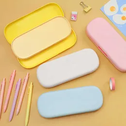 Brinquedos de aprendizagem kawaii plástico dupla camada lápis caso para crianças macaron cor sólida bonito duro caneta caixa material escolar escritório presente estacionário