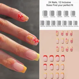 False Nails 24 Pcs/Box Set Press On Sqaure Oval Conffin Shape Red Pink French Y2k Ombre Various Designs Presson Full Cover Nail Tips