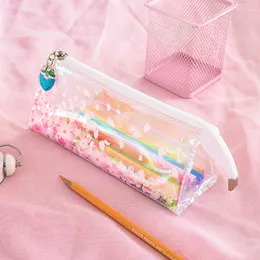 Lernspielzeug 1 Stück Kawaii Federmäppchen Transparent Sakura PVC Geschenk Estuches Schule Bleistiftbox Federmäppchen Bleistiftbeutel Schulbedarf Schreibwaren