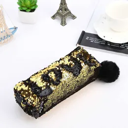 Learning Toys Color Reversible Sequin School Supplies Stationery Söta blyerts Box School Tools Warm Ball Plush Pendant Pencil Cases Bag