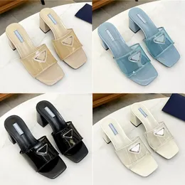 Designer Womens Slippers Open Toe Rubber Genuine Leather Bottom Transparent Triangle Label Jelly Shoes Thick Heel Sandals 35-40