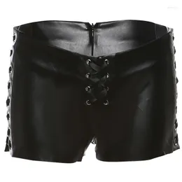 Women's Shorts 2023 Summer Goth Fashion Trend Short Low Waist Straight Drawstring Slim Fit Versatile Sexy Ladies PU Leather