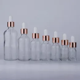 wholesale Wholesale Glass Refillable Dropper Bottles 5-100ML Empty Essential Oil Container with New Rose Gold Lids LL