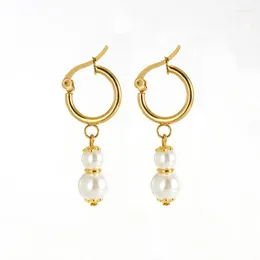 Hoop Earrings StylVintage Stainless Steel For Woman Gift Fashion Round Pearl Waterdrop Drop Lucky Gourd Jewelry