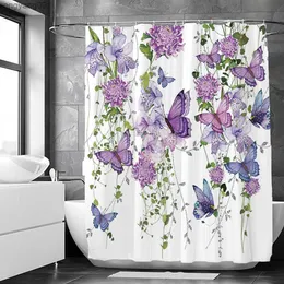 Shower Curtains Flowers Butterfly Shower Curtain Fantasy Art Rose Floral Girls Waterproof Fabric Bathroom Curtain Room Decor Curtains With R230822